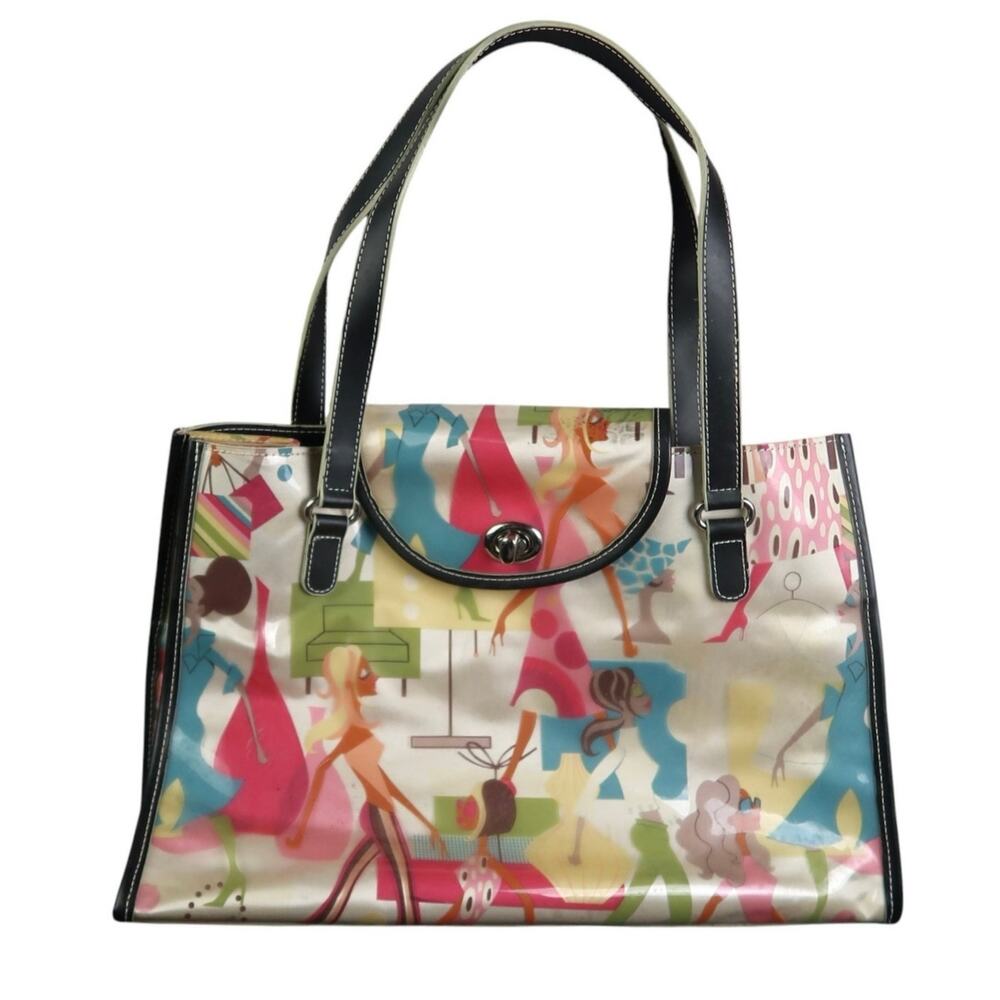 Vintage Maxx New York Retro Fashionista Print Vinyl Shoulder Tote Bag Purse